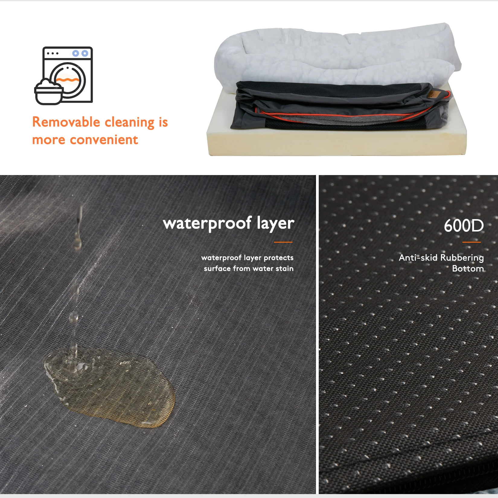 L XL 2XL 3XL Dog Bed Super Soft Orthopedic Foam Pet Bed Sleeping Mat with Cotton-padded Bolster and Removable Cover 6