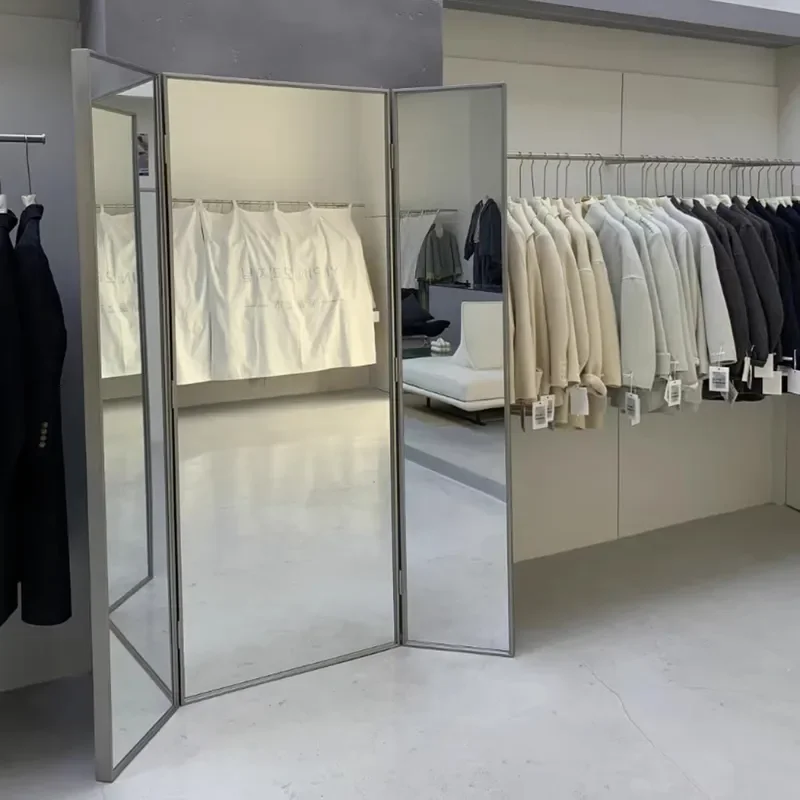 for Clothing Store Stainless Steel Three-Sided Folding Full Body Mirror High Definition for Wedding Shop Beauty Women Fitting