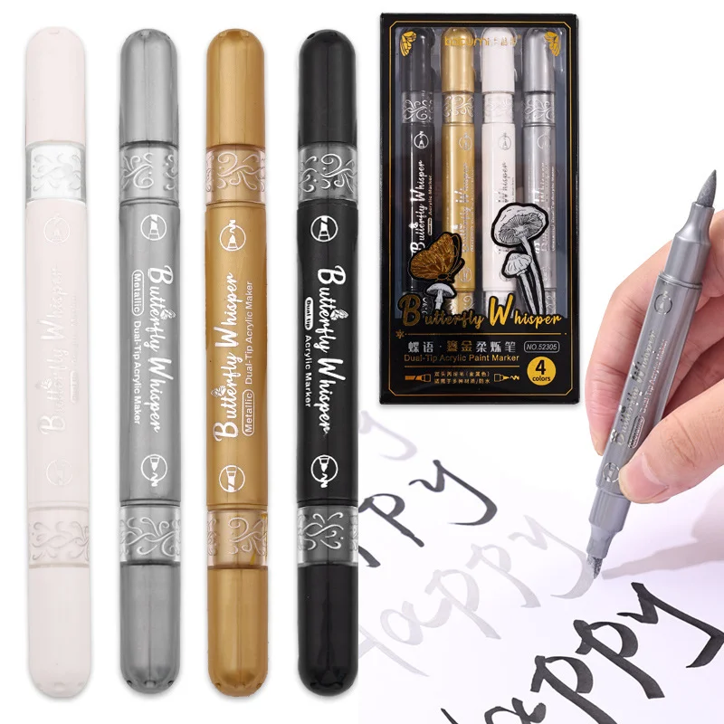 

4 Colors Double-ended Acrylic Marker With Soft Tip Metallic Watercolor Pens Painting Greeting Cards Event Signatures Art Markers