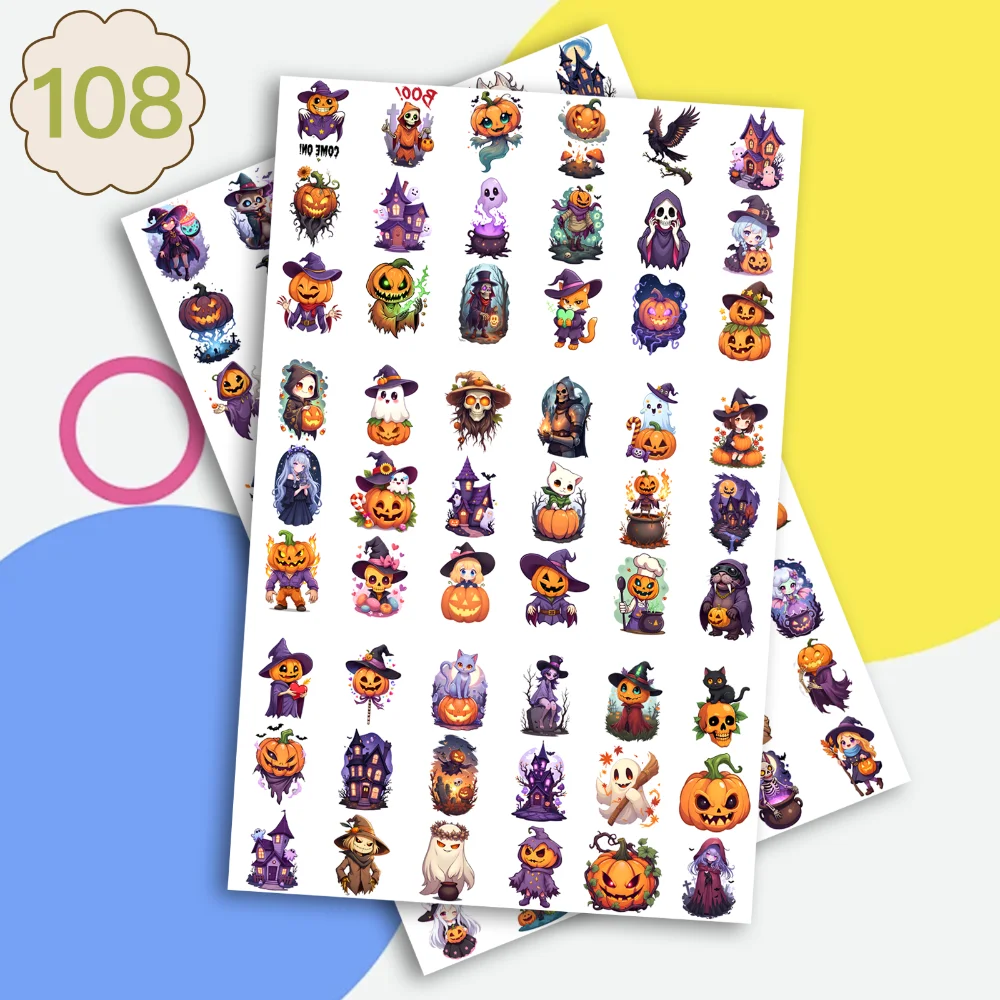 

108pcs Temporary Tattoo Halloween Stickers Temporary Tattoo Stickers Witch Stickers Comic For Adults Women Cheeks
