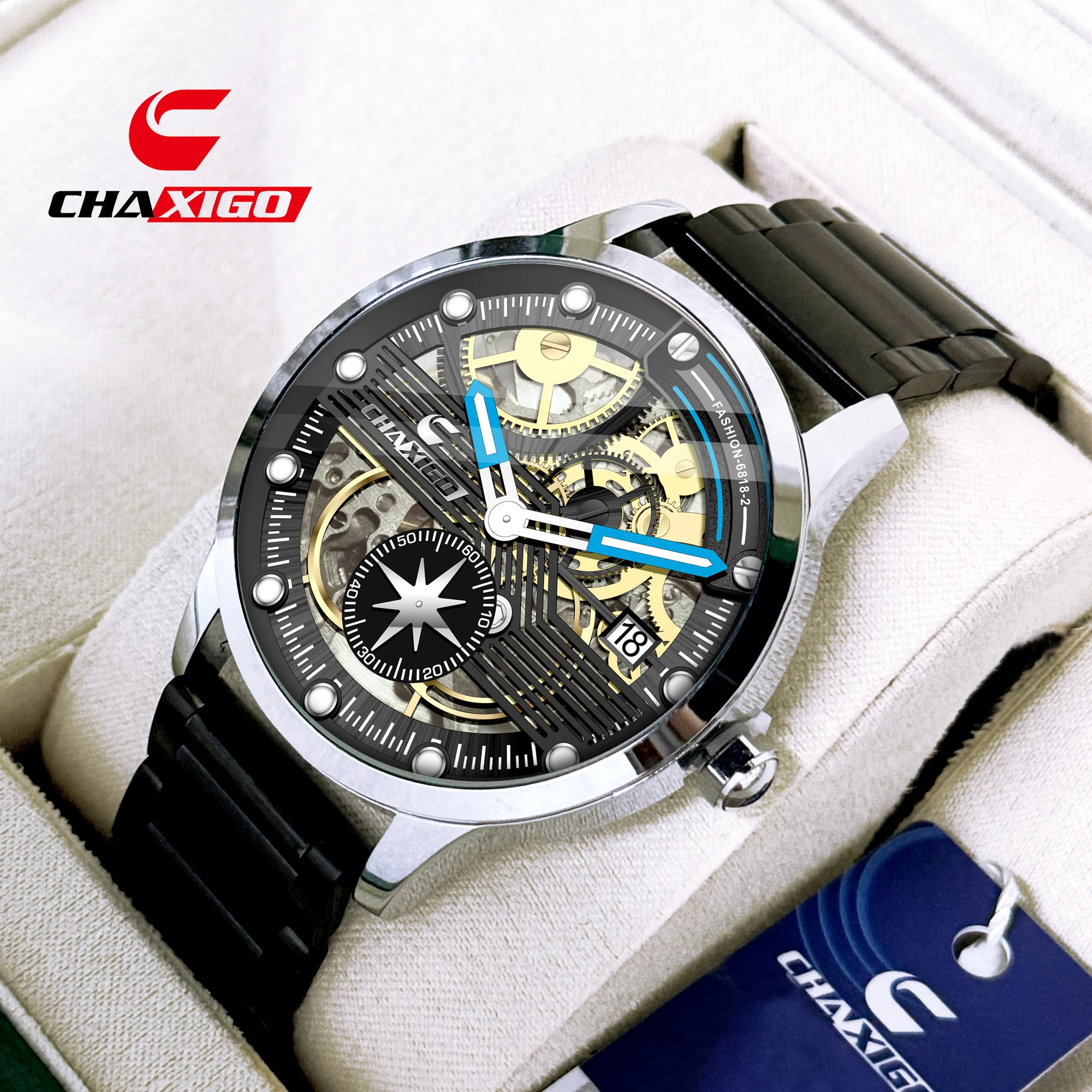 

CHAXIGO fashion business men's watch multi-function waterproof independent rotating second hand watch waterproof luminous