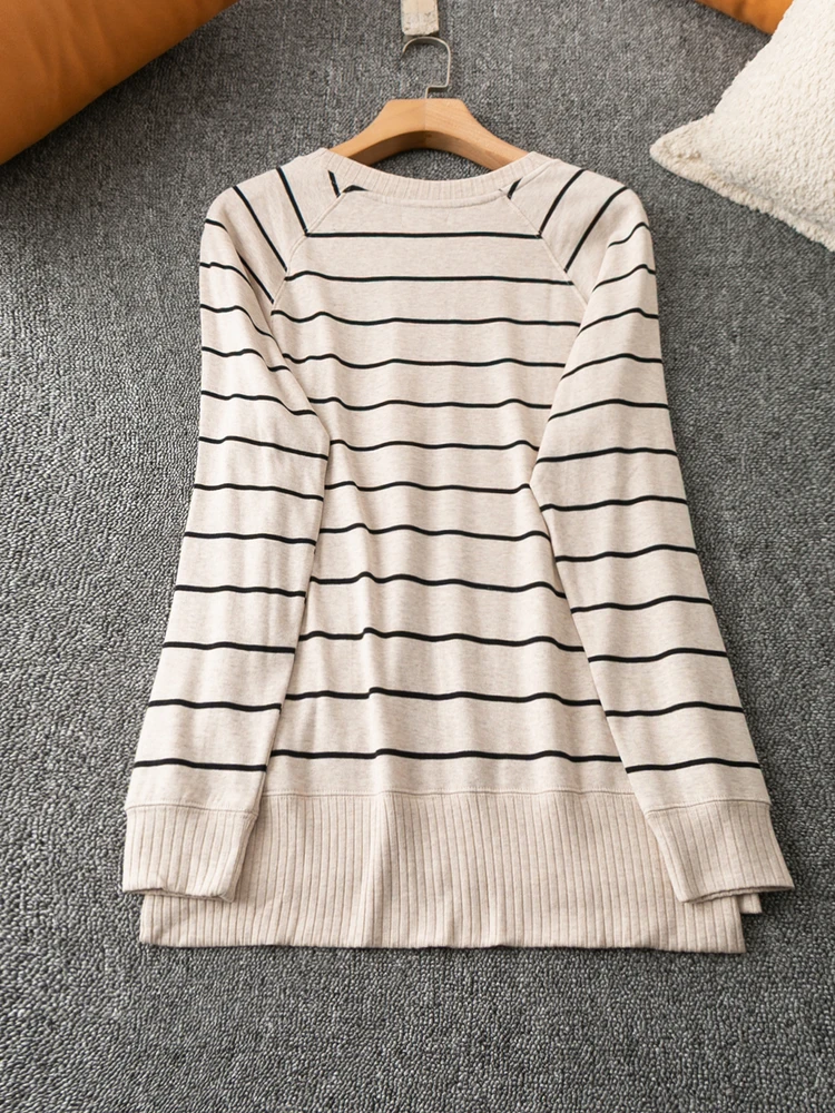Faionable Casual Fce Lined Knitted round Ne Long Sve Overhead Sweater Spring Autumn Korean Sle Versatile Slimming