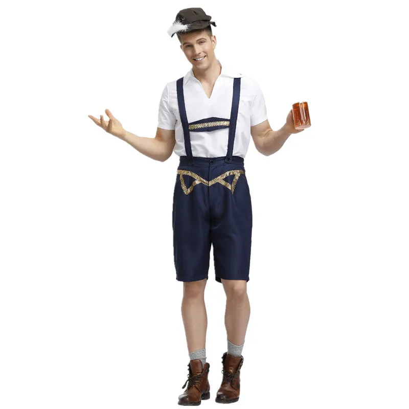 

Germany Oktoberfest Costume Halloween Lederhosen Bavarian Traditional Festival Beer Men's Cosplay Jumpsuit