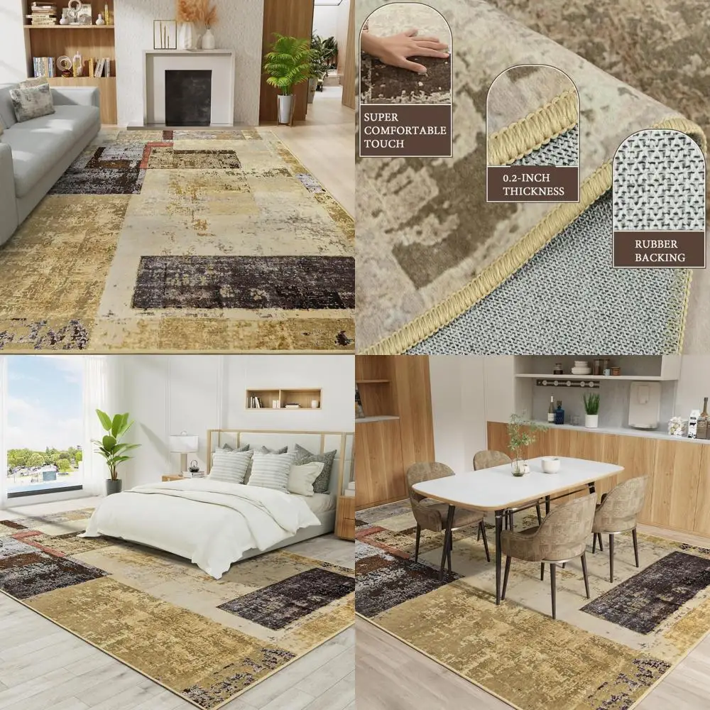 

Washable 8x10 Area Rug, Modern Abstract Design for Living Room, Bedroom, Office, and Kids' Spaces