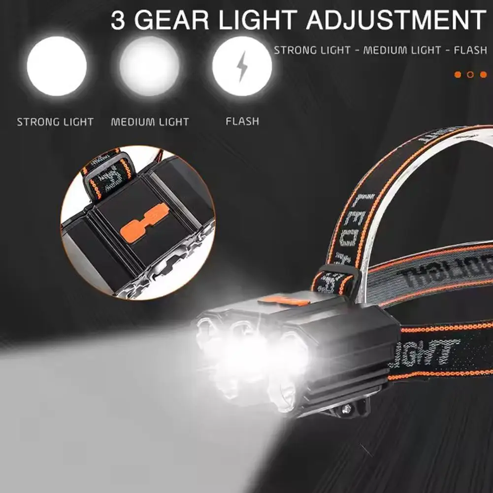 USB Rechargeable 5LED Headlamp Powerful Head Lamp with Built-in 18650 Battery Outdoor Camping Headlight Flashlight Head Light