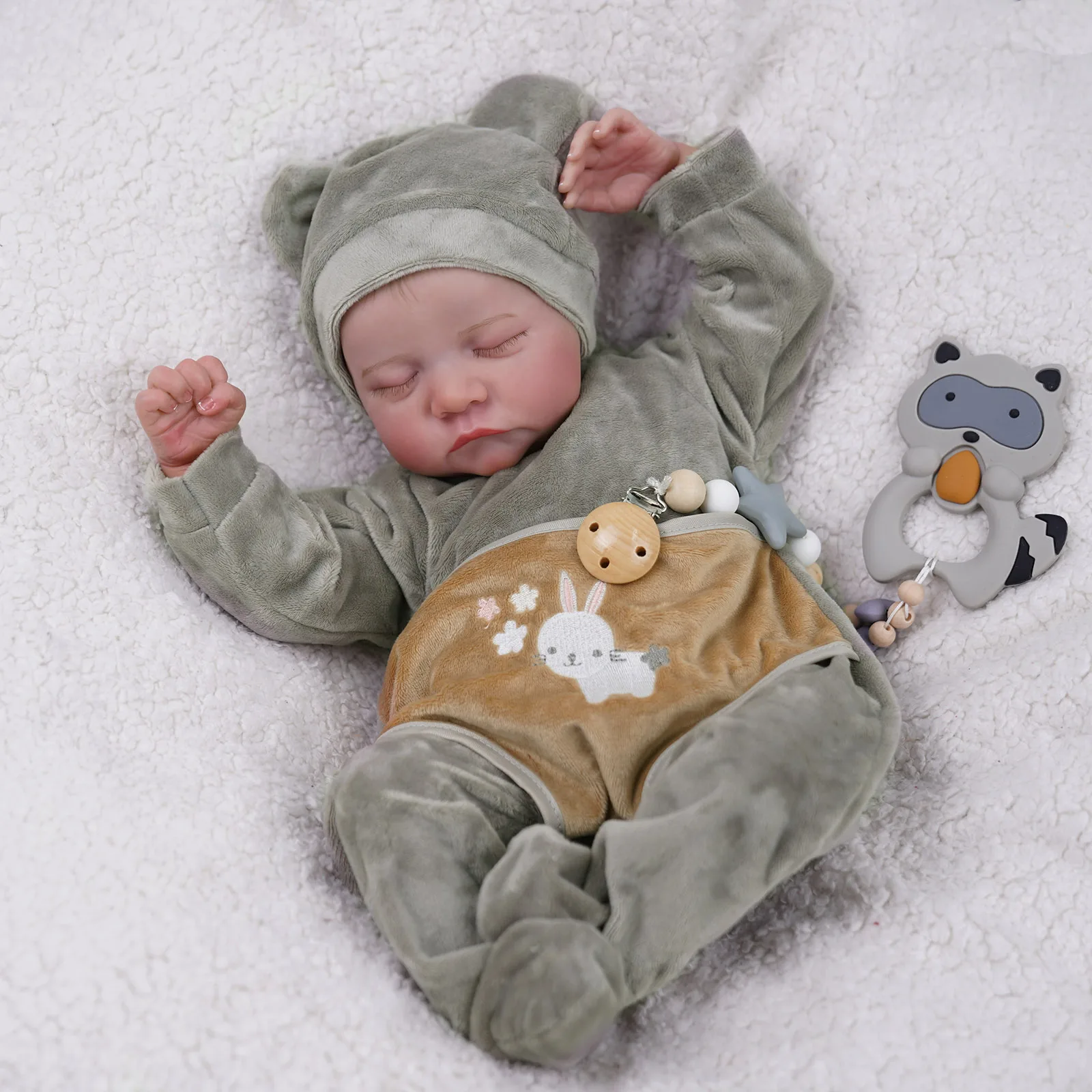 49CM Levi Newborn Baby Doll Reborn Sleeping Soft Silicone Flexible 3D Skin Tone with Visible Veins Hand Paint Hair Doll