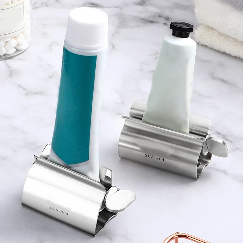 Stainless Steel Rolling Tube Toothpaste Squeezer Dispenser Rotate Stand Bathroom