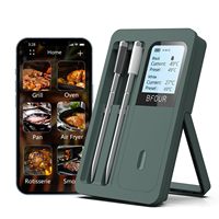 Wireless Bluetooth meat thermometer with 2 probes, LCD display, 100m range, app control, for BBQ, grill, smoker, oven, kitchen.