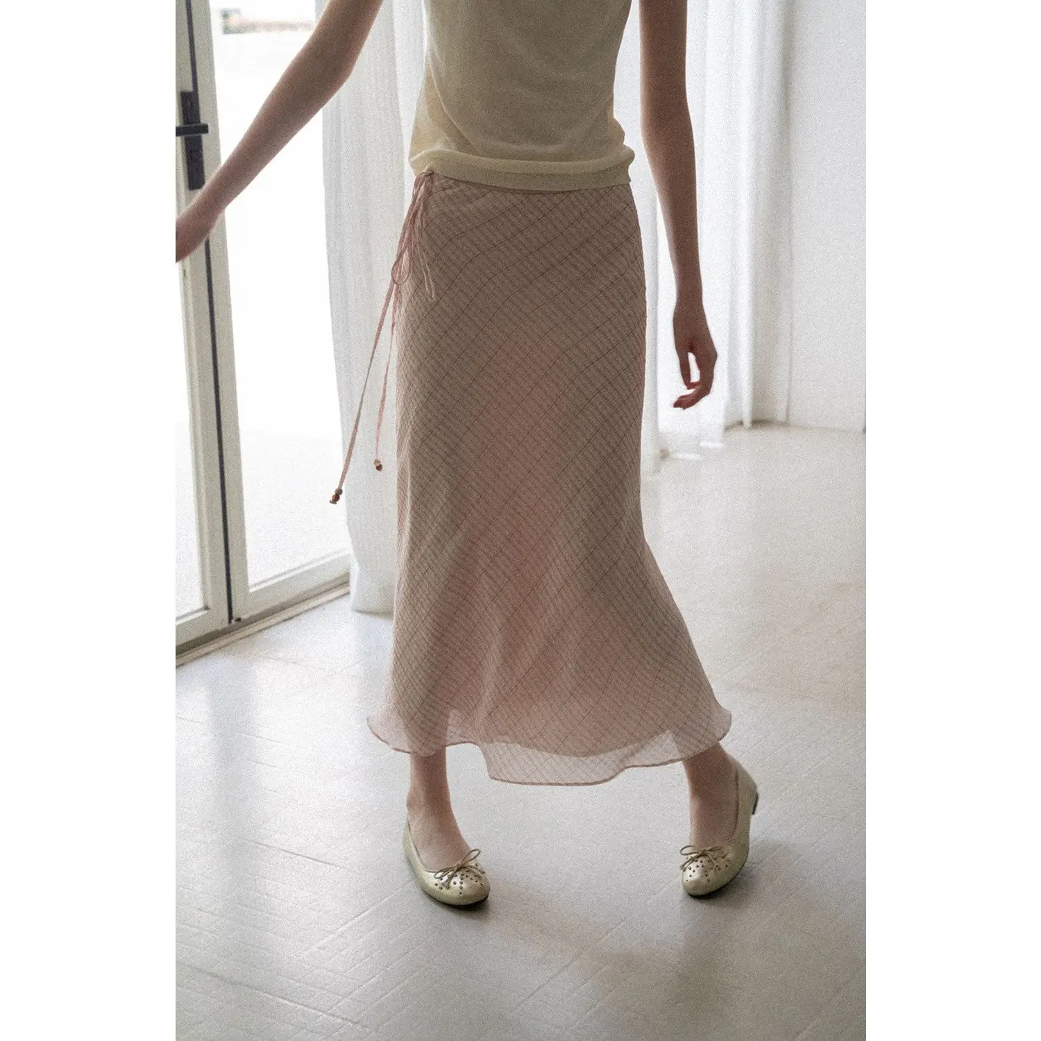 High Waist A-Line Long Skirt Women's Summer Commute Slimming Checkered Half-length Draped Gown Country Style Other Other