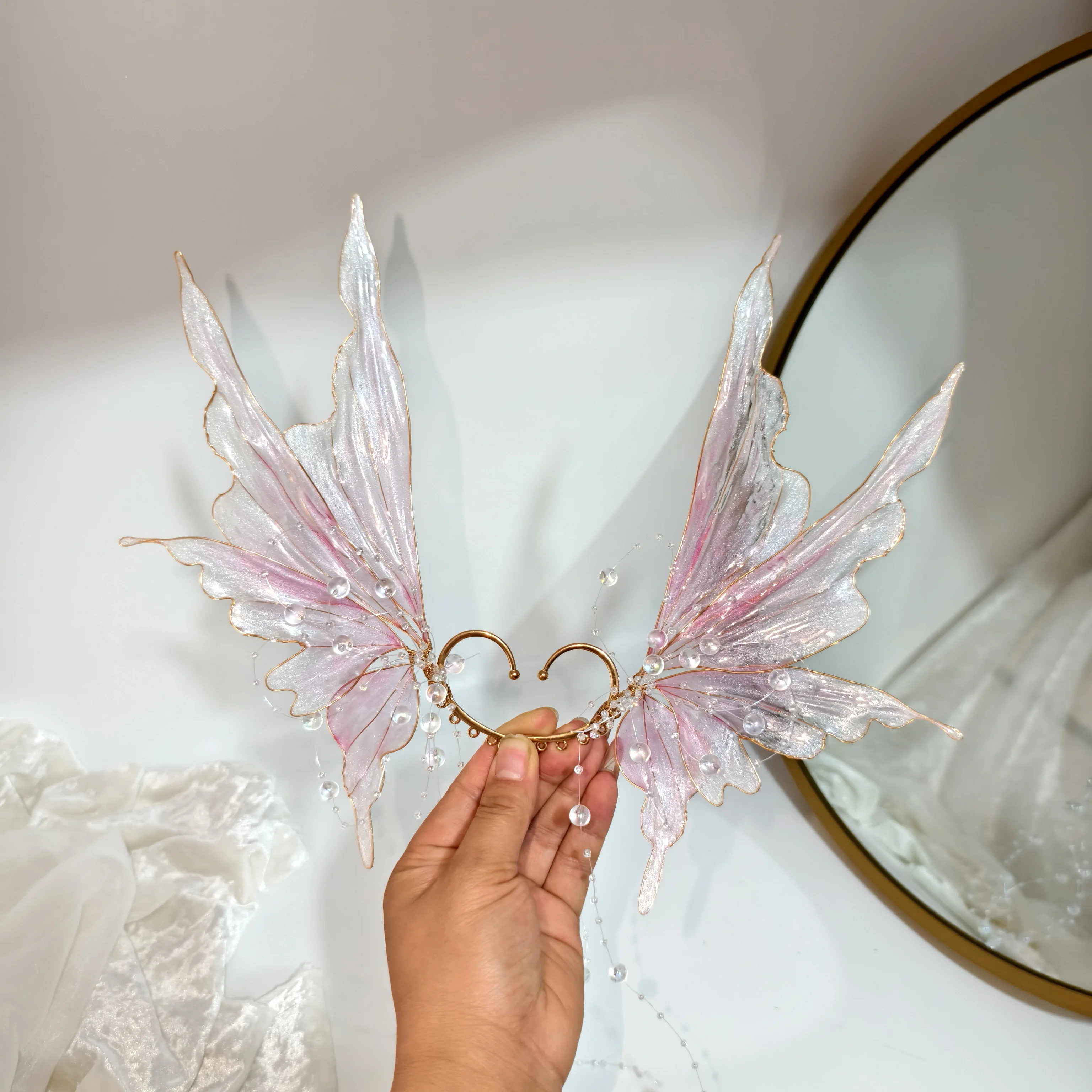 2025 Elfผีเสื้อหูมงกุฎผมMermaid Headdress Hanfuปลาทูหูปลาผมมงกุฎอุปกรณ์เสริมดอกไม้ทําLiquid