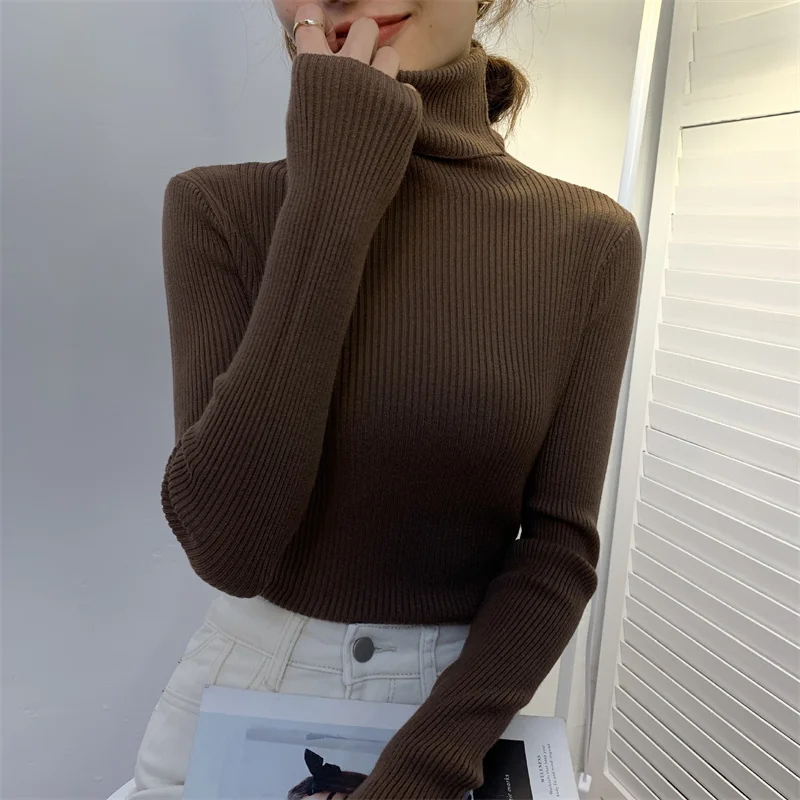 2024 Knitting Pullover Sweater Long Sleeve Bottom Shirt Slim Turtleneck Sweaters Casual Women Autumn Winter Soft Blouse Jumpers