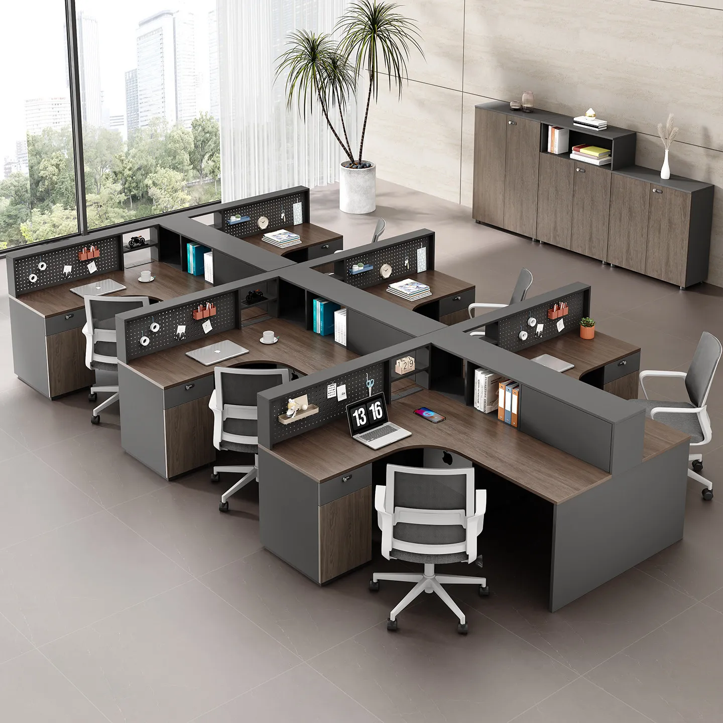 Desk Screen Card Seat Work Partition Four-person Staff  Computer Desk Financial and Chair Combination