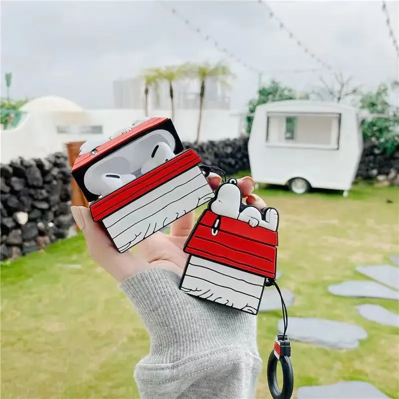 Creative Snoopy Cartoon Cover for Apple AirPods 1 2 3 Case AirPods Pro Case with Lanyard Wireless Bluetooth Earphones Case Gift