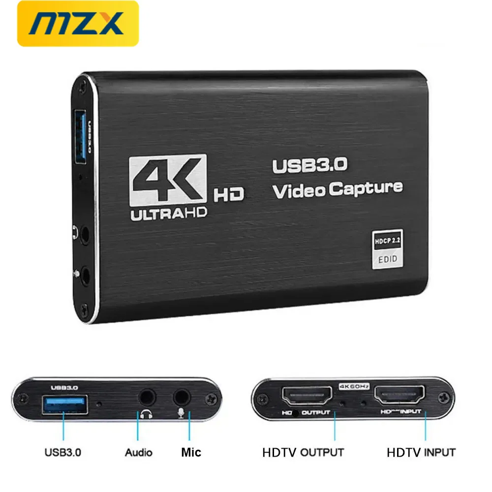 MZX 1080P 4K Video Capture Card Box HDMI-Compatible 30Hz 60Hz USB 3.0 30fps 60fps Recorder Grabber Capturing Game Live Capturer