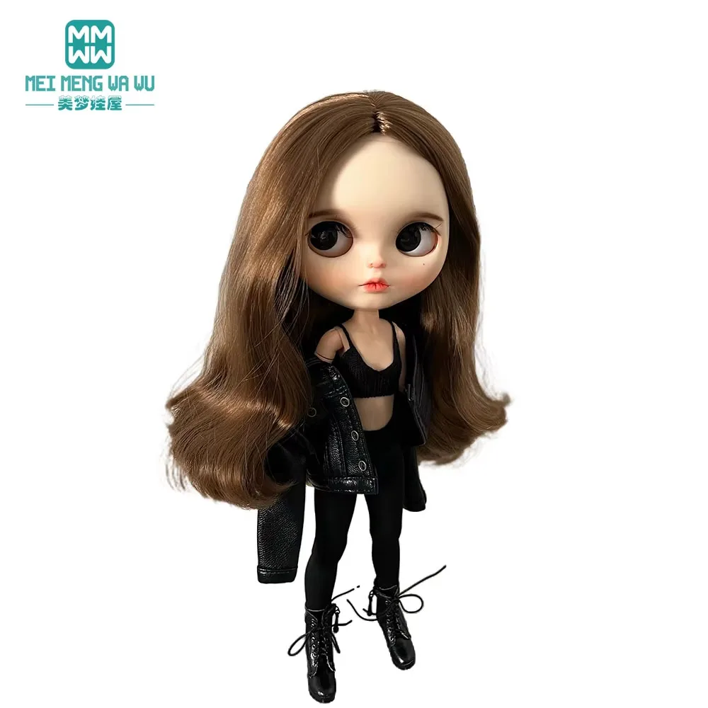 

mini Toys Doll clothes leather jacket black white coffee brown for 28cm Blyth Azone OB22 OB24 gift