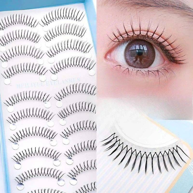 10 paar valse wimpers van de Koreaanse meisjesgroep, perfect gescheiden, transparant, met fijne steel, U-vormige stripwimpers