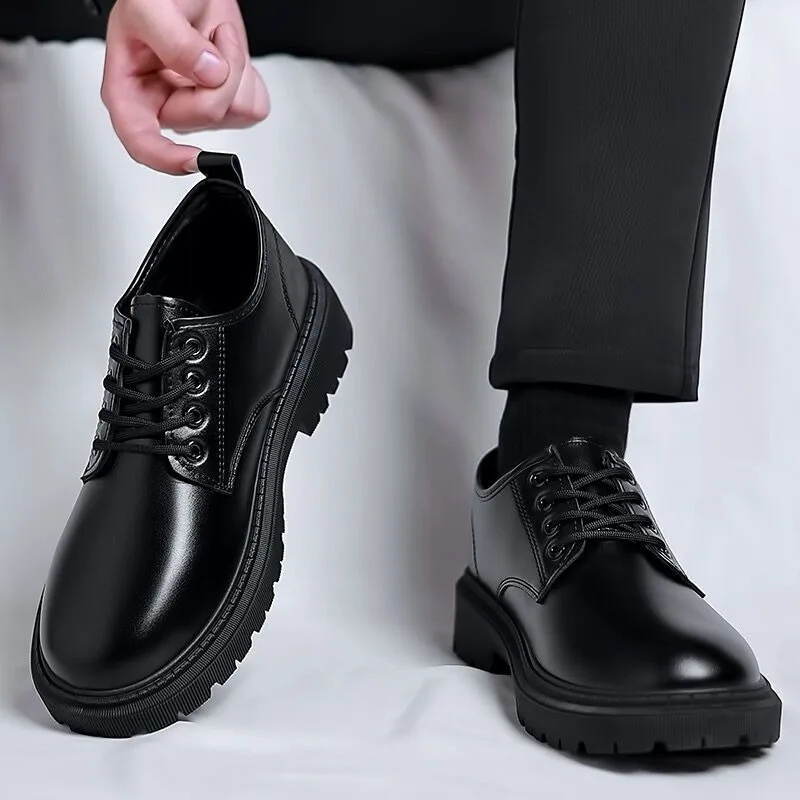 Men’s Leather Shoes 2024 New Chunky Platform Retro Work Shoes For Men Fashion Durable Elevated Casual Shoes Outdoor Walking Shoe