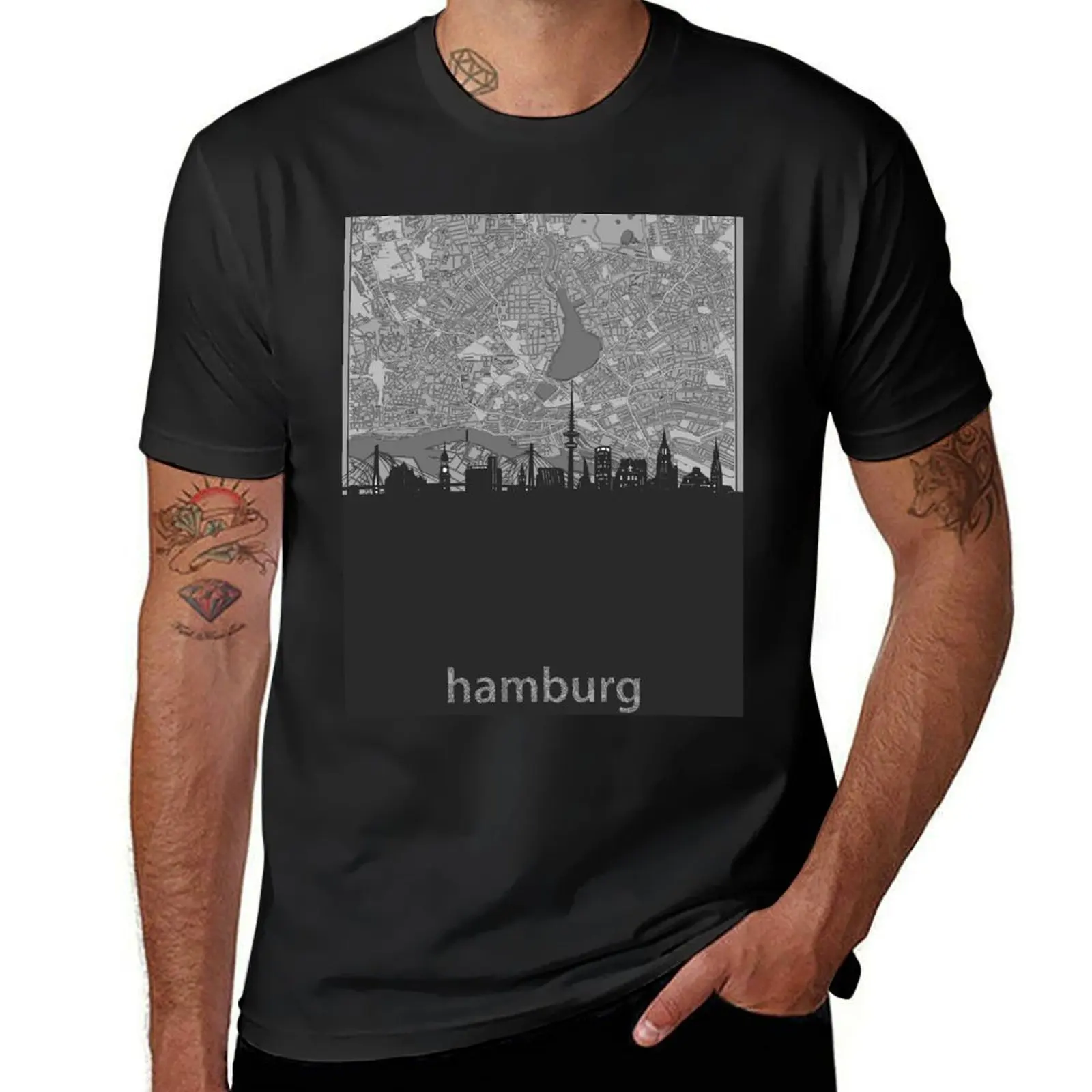 hamburg skyline T-Shirt boys animal print customs design your own men workout shirt