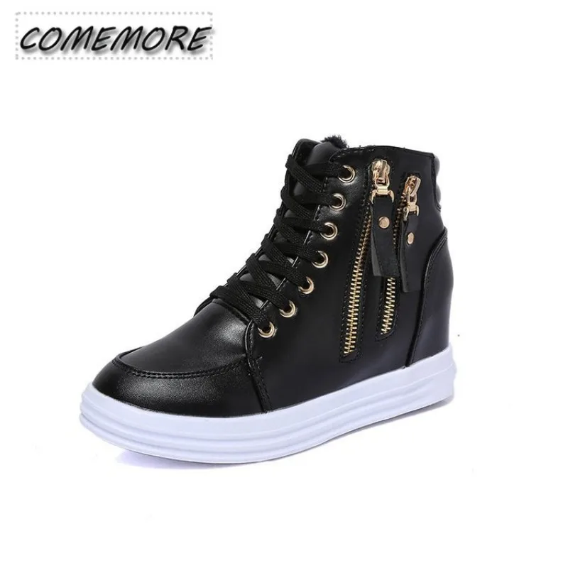 Sneakers Platform Women 2024 Trend Spring Autumn High Top Female Fashion Casual Shoes Wedge Side Zipper Fashion Warm Ankle Boots