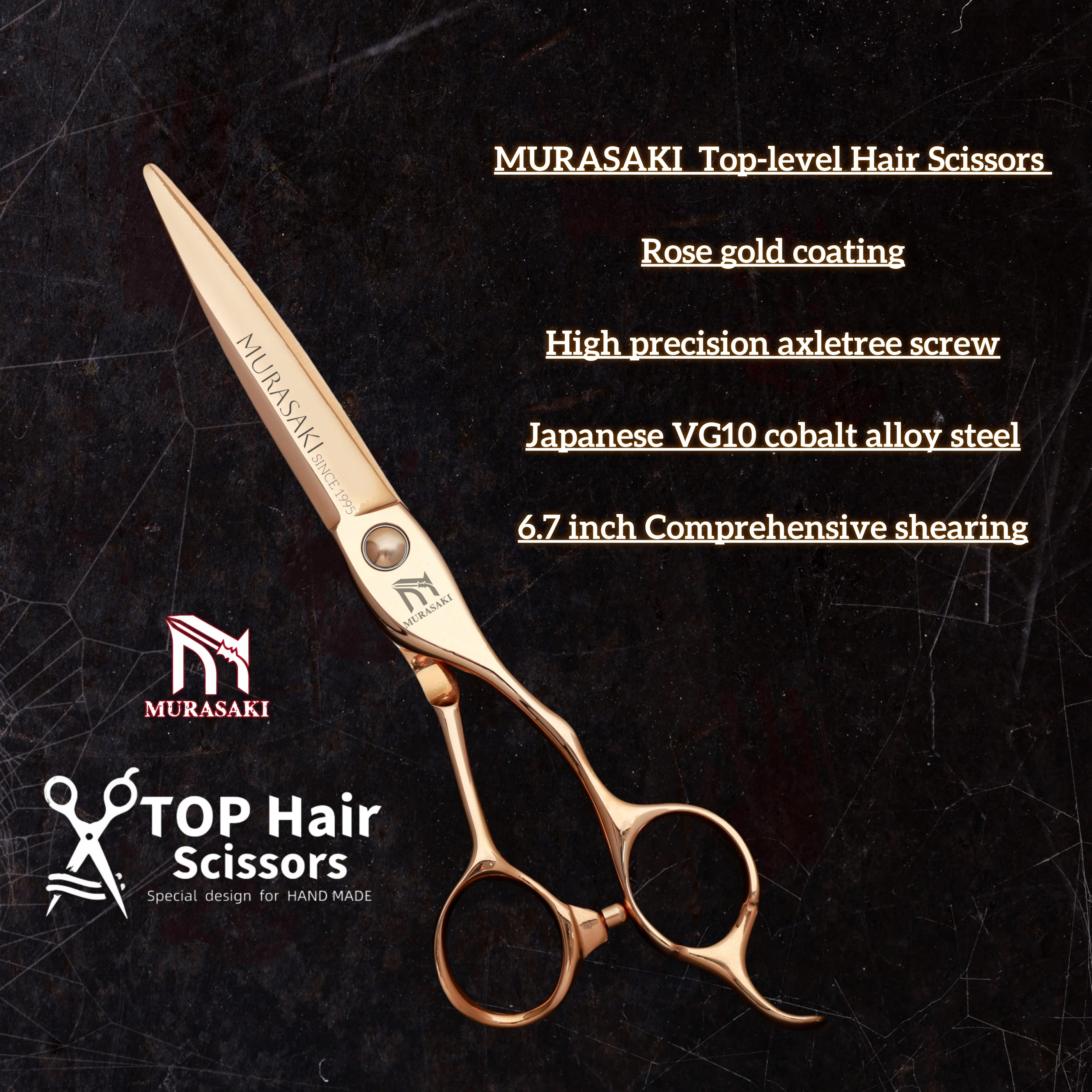 MURASAKI Professionelle Haarschere, spezielles Blindloch-Design, hergestellt aus japanischem VG10-Stahl, 6,3 Zoll mit ergonomisch geformtem Griff – Detail 11