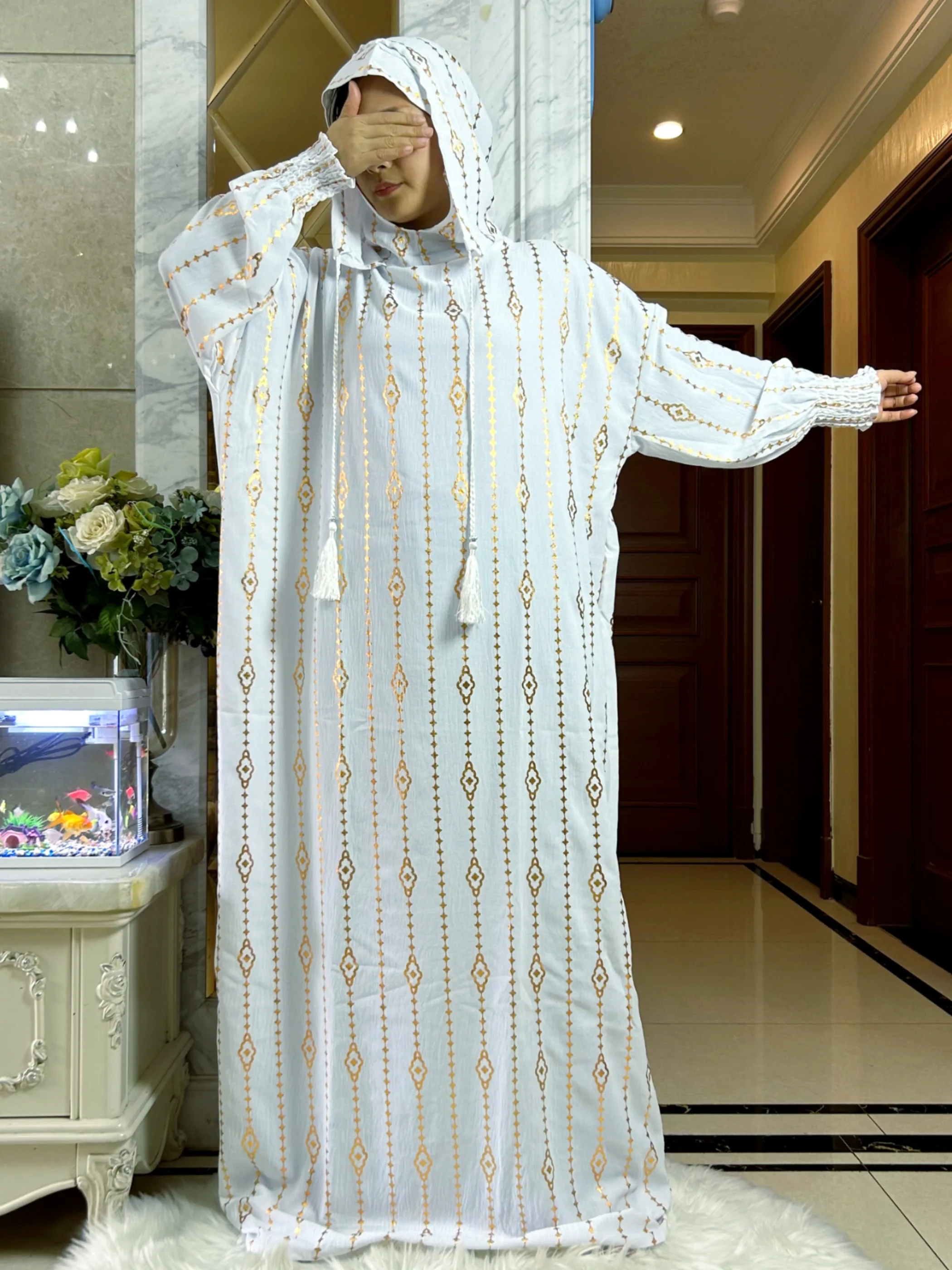 2025 Katoen Ramadan Moslim Twee Hoed Abaya Dubai Turkije Islam Gebed Kleding Goud Stof Jurk Islam Vrouwen Jurk kaftan