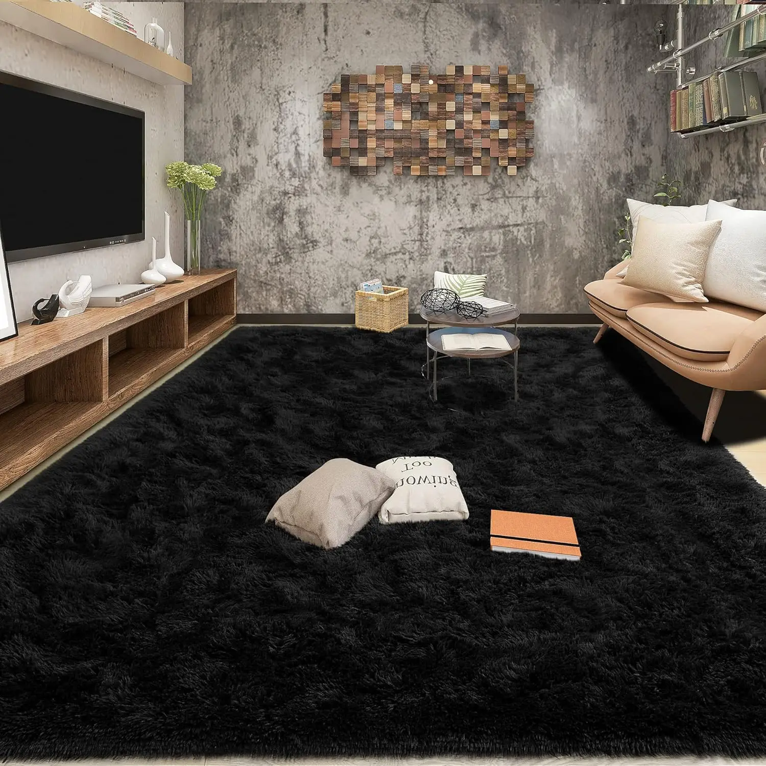 

Super Soft Fluffy 10x14 Area Rug for Living Room, Modern Shaggy Fuzzy Carpet with Non-Slip Bottom, Black