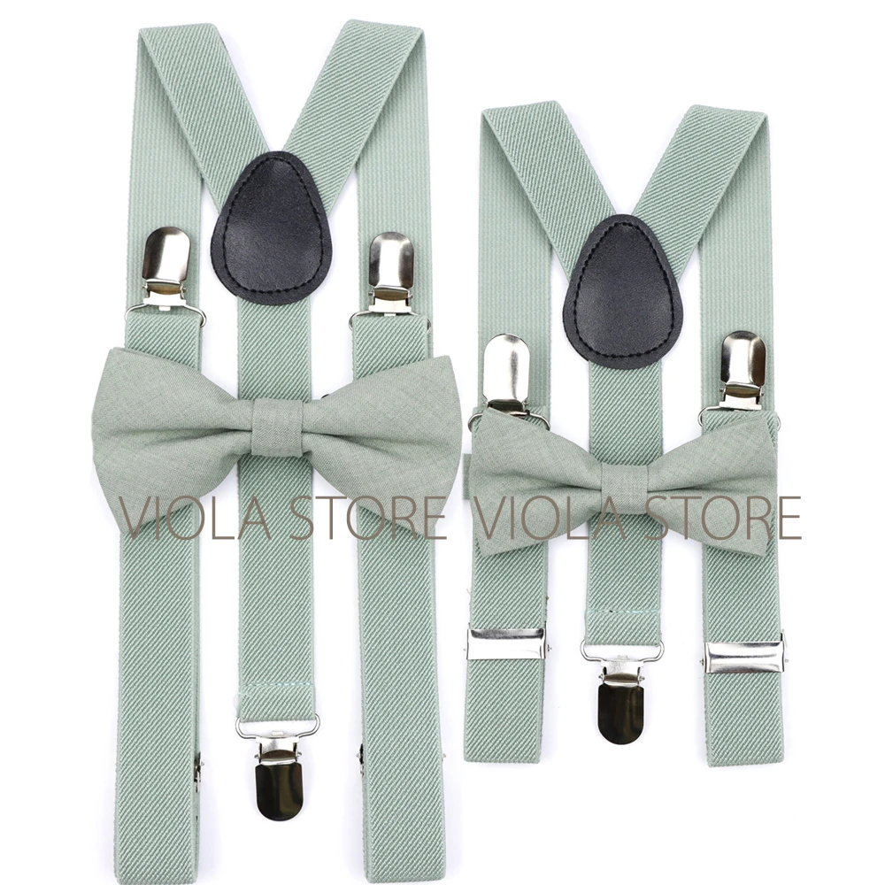 Cotton Linen Solid Suspender Bowtie Sets Men Women Boy Girl Kids Children Wedding Y-Back Straps Braces Butterfly For Pants Skirt