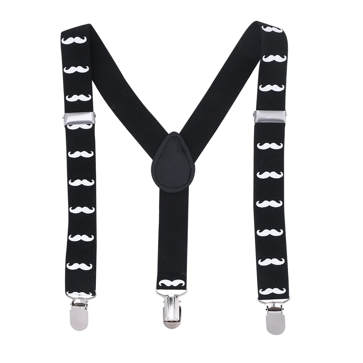 

1pc Beards Pattern Suspenders Y-shape Elatic Belt Strap Braces 3 Clip Buckle Suspenders for (Black with White Bear