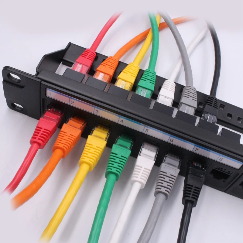 1U Cabinet Pass-Through 24 Port CAT6 Patch Panel RJ45 Connector Network Cable Adapter Keystone Jack