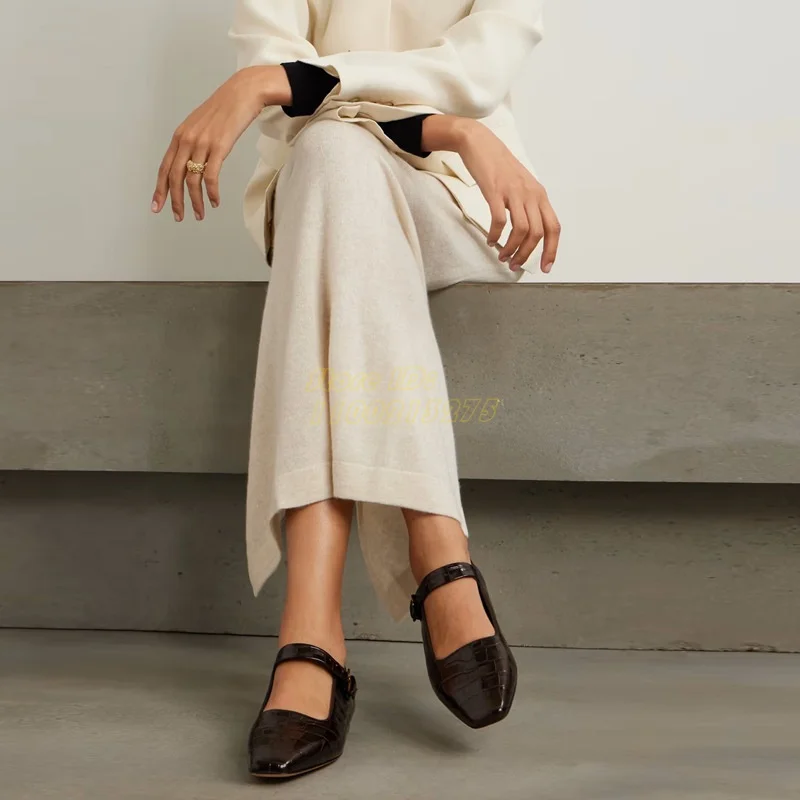 Black Leather Flat With Shoes Round Toe Buckle Strap Solid 2025 New Arrivals Runway Dress Women Shoes Black Low Heel