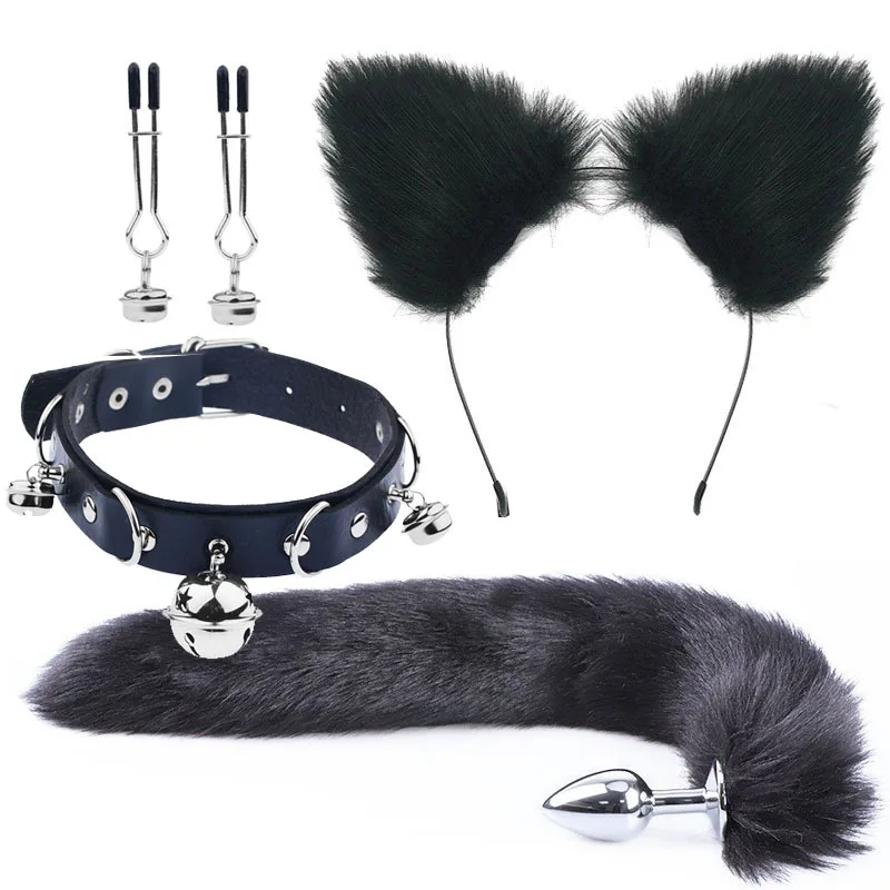 Anal Plug Cute Fox Tail Bow-Knot Soft Headbands Collar Erotic Cosplay Cat Ears  Couples Accessories SM Sex Toys for Female Male