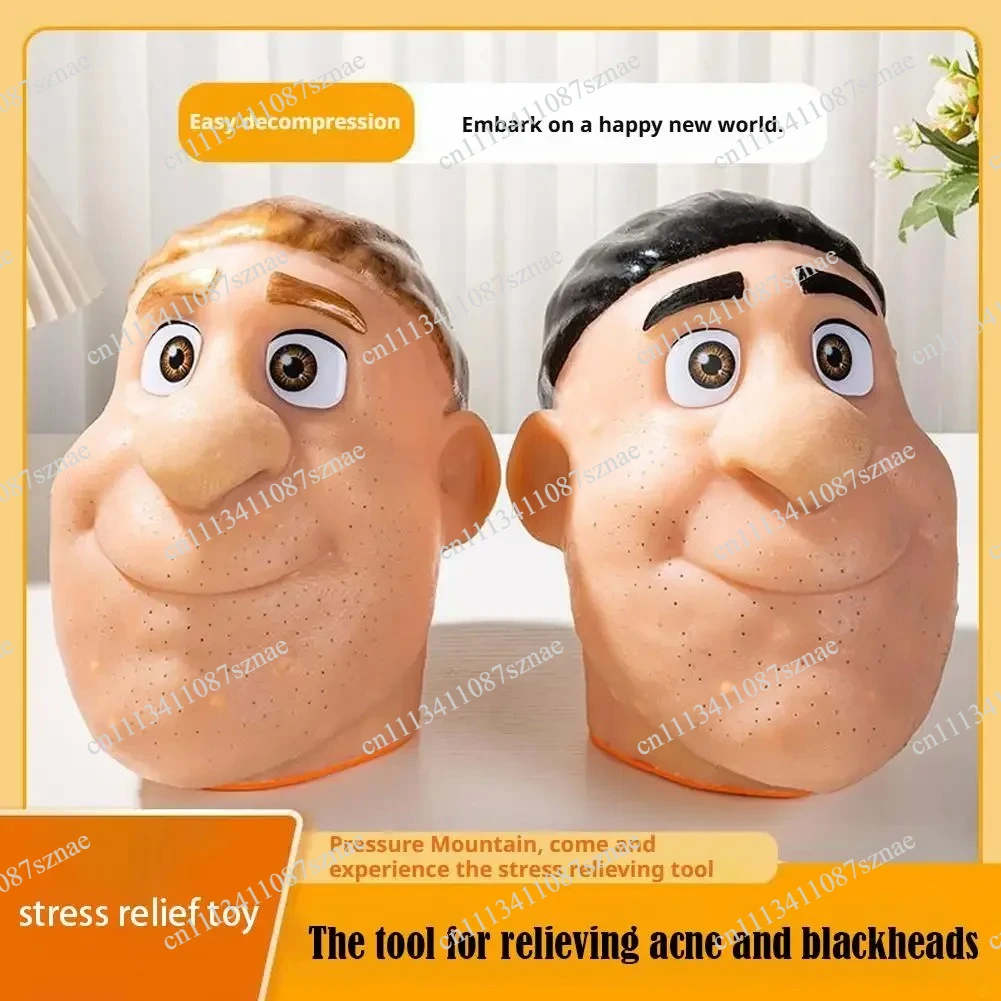 Decompression Sensory Toy with Man Head Shape and Tweezers, Acne Popping Blackhead Removal Tool for Anxiety Relief