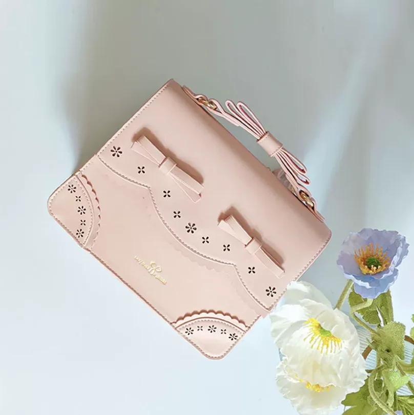 Lolita Bags Pink Bow Sweet Crossbody Bag Square Pink Versatile Cute Girl's Handbag  2026 New Japanese Style Women's Handbags