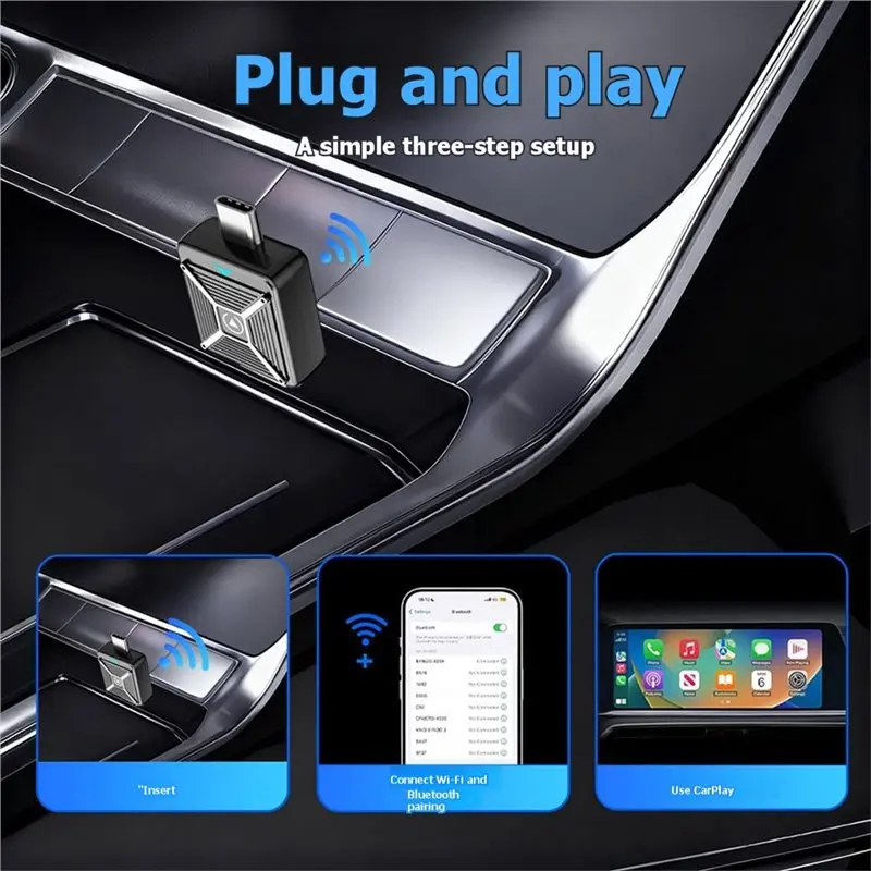 A31T Wireless CarPlay Adapter 2-in-1 Smart Converter for iOS Wired to Wireless CarPlay 4GB 16GB USB Type-C