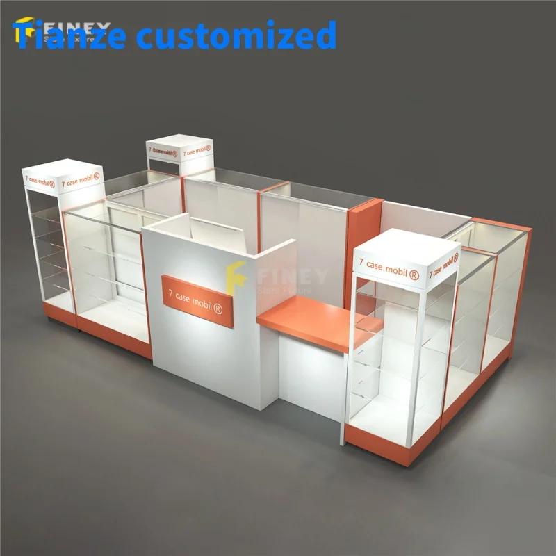 

（customized）Luxury Mobile Shop Fittings Glass Phone Display Cabinet Accessories Vitrine Showcase Cell Phone Kiosk Counter with L