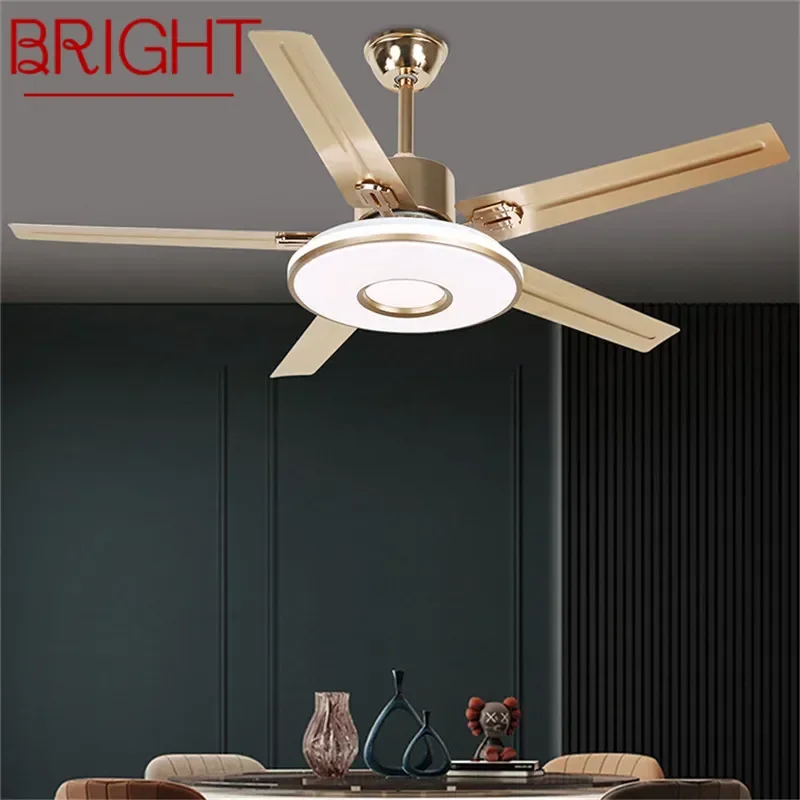 BRIGHT Modern Fan Light Luxury Living Room Restaurant Bedroom Study LED Ceiling Fan Light Remote Electric Fan Light