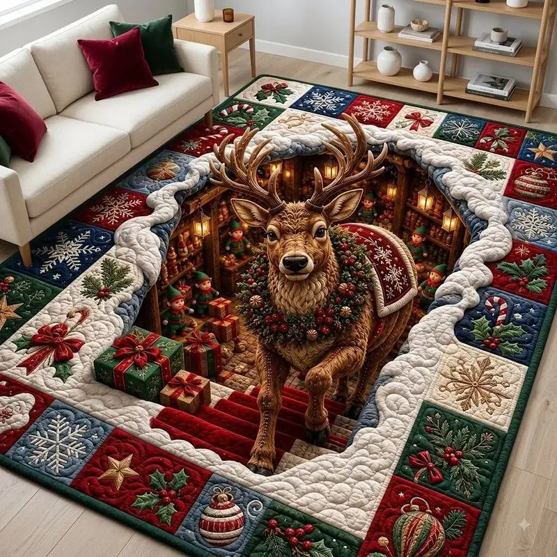 VIKAMA 3D Vision Christmas Carpet Easy To Take Care Of Living Room Floor Mat Children's Bedroom Carpet Christmas Home Decoration
