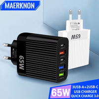 65W 5 Ports USB Charger PD Type C Fast Charging Phone Charger Adapters For iPhone Samsung Xiaomi Quick Charge QC3.0 Wall Charger