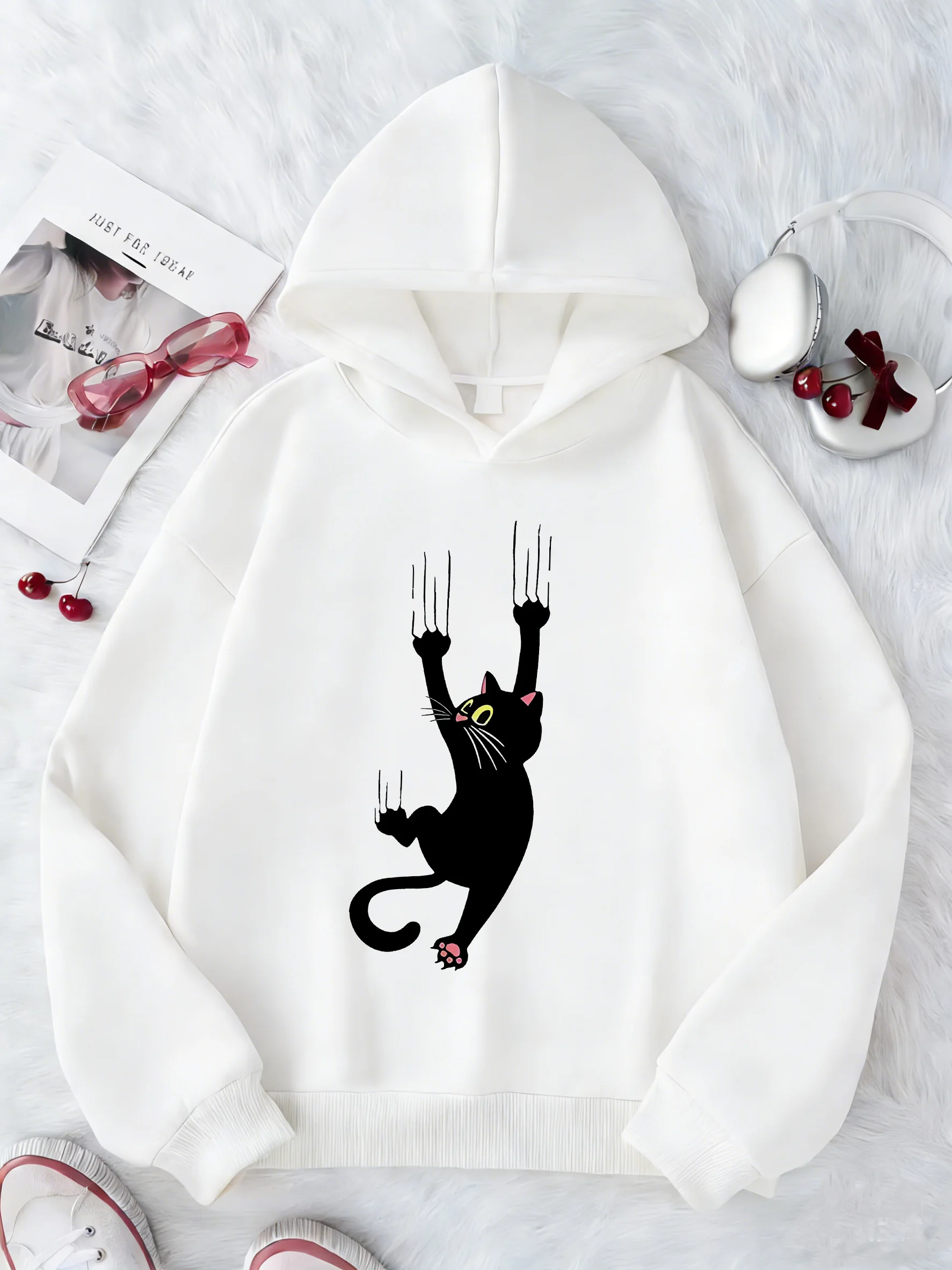 Lustiger süßer Kletterkatzen-Kinder-Hoodie, süßer Kawaii-Kapuzenpullover für Jungen und Mädchen, Herbst-Frühling, lässige Hoodies