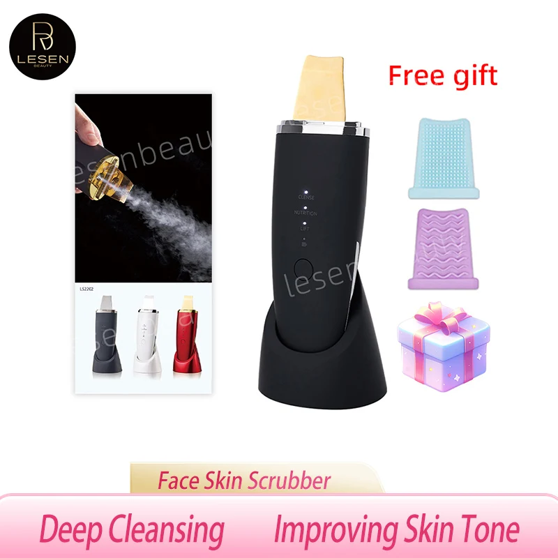 New Ultrasonic Skin Scrubber Vibration Face Spatula Blackhead Remover Shovel Clean Cavitation Peeling Facial Lifting EMS Machine