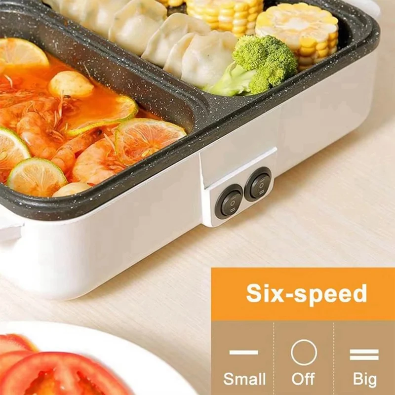 Two-In-One Electric Hot Pot Cooker Grill Multi-Function Cooker Electric Grill Non-Stick Baking Pan,AC 220V EU Plug