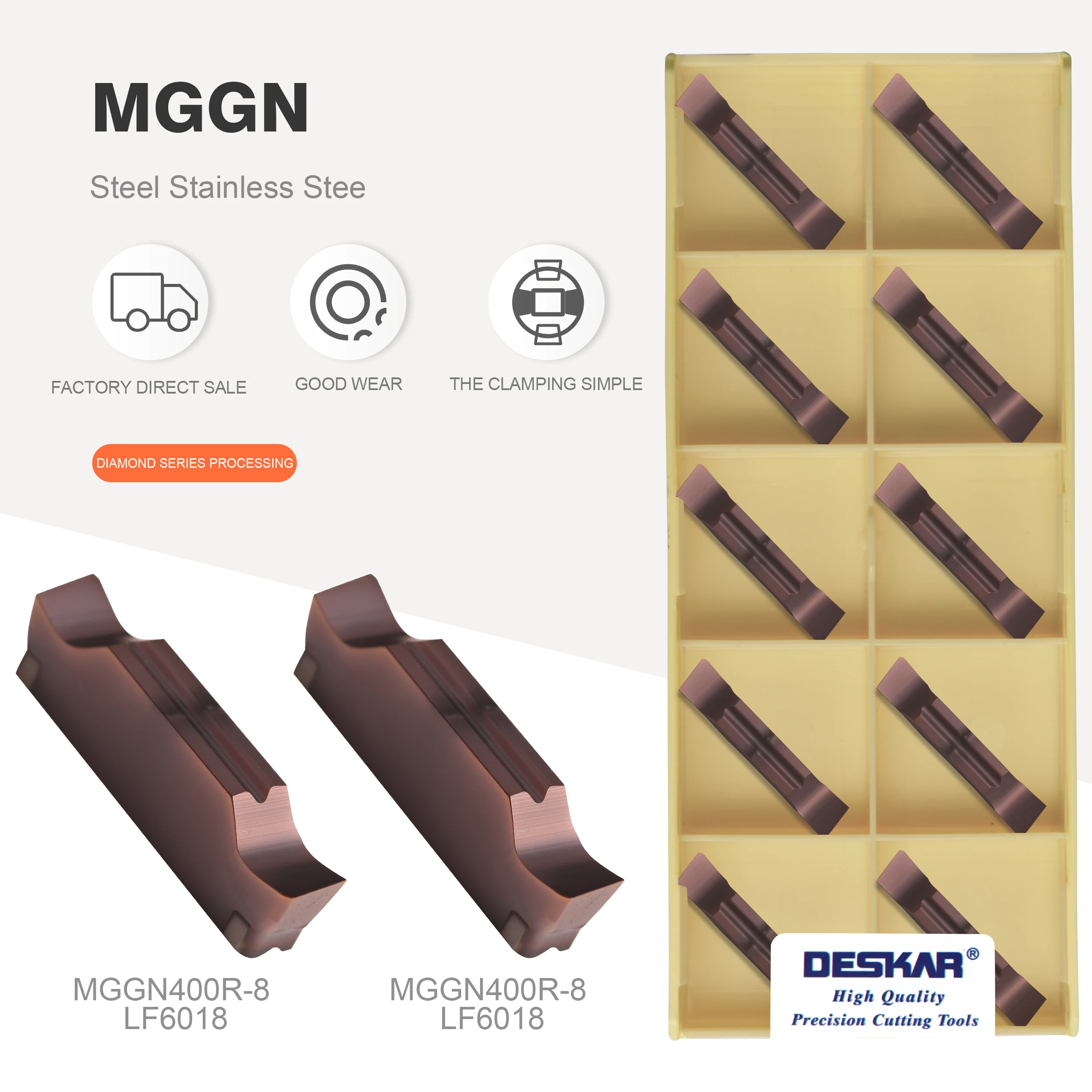 Płytki do rowkowania DESKAR MGGN150 MGGN200 MGGN250 MGGN300 MGGN400 MGGN500 R L JM LF6018, seria MGGN, ostrza do rowkowania ze stali nierdzewnej