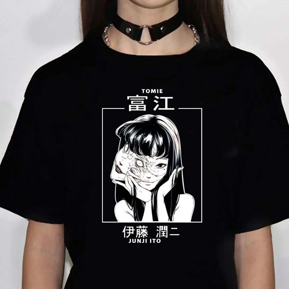 Women Junji Ito Top Designer T-shirts Girl 2000s Funny Harajuku Clothing Printed Women\'s T-shirt Harajuku Short Sleeve Black