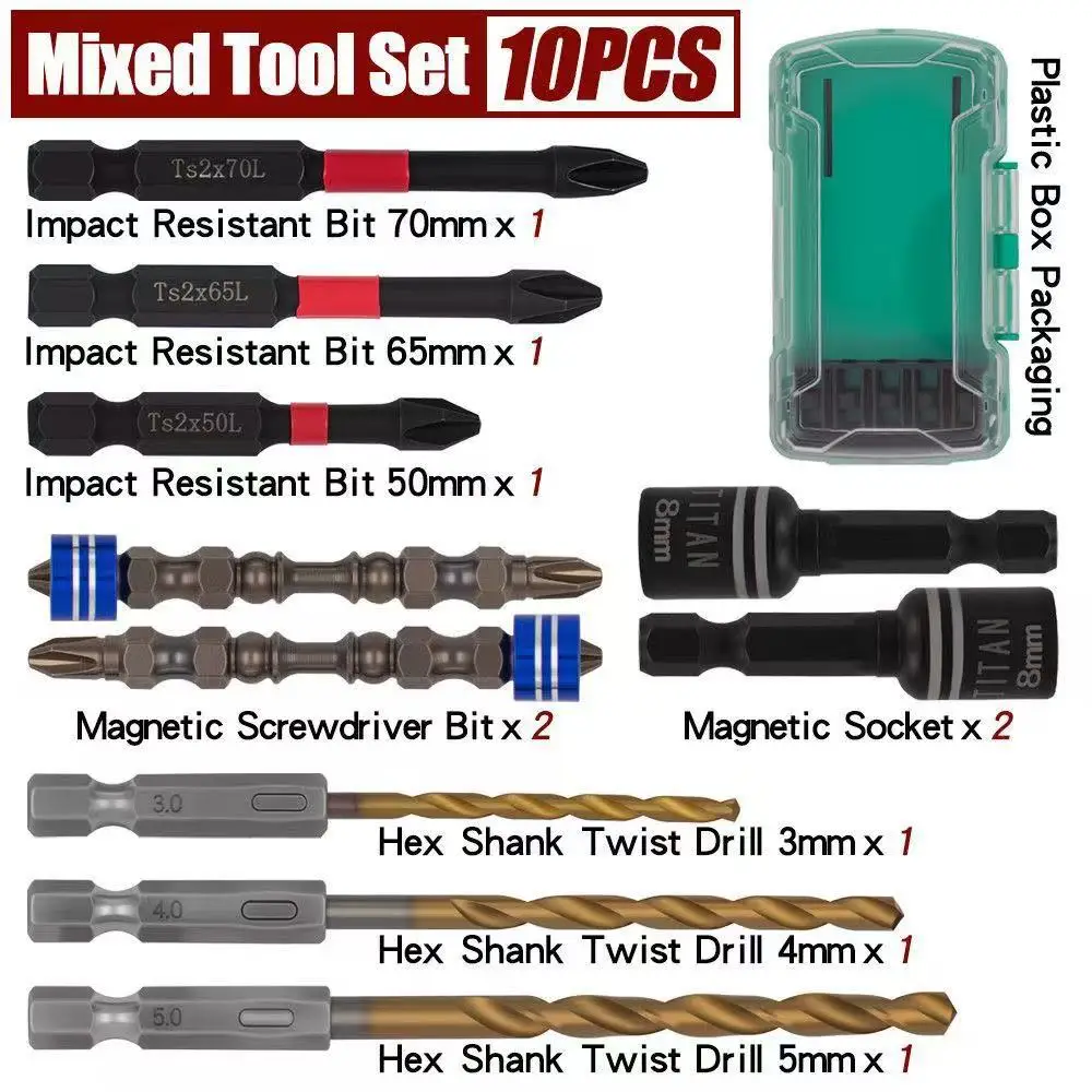 10Pcs Multi Function Screwdriver Drill Bit Kit Magnetic Hex Socket Twist Drill Bits Household Repair Tools