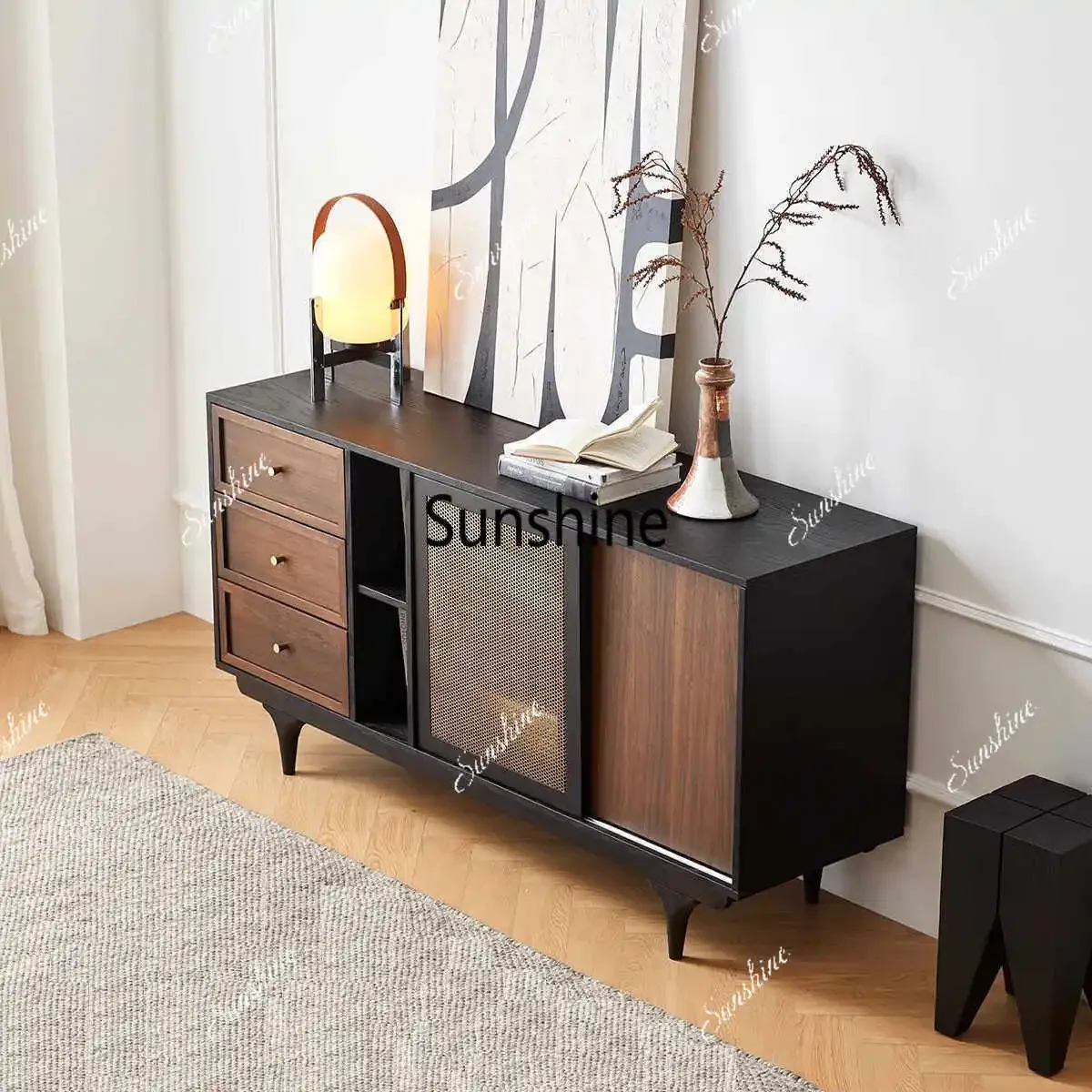 Solid wood dining side cabinet integrated living room storage cabinet retro style coffee cabinetTJ