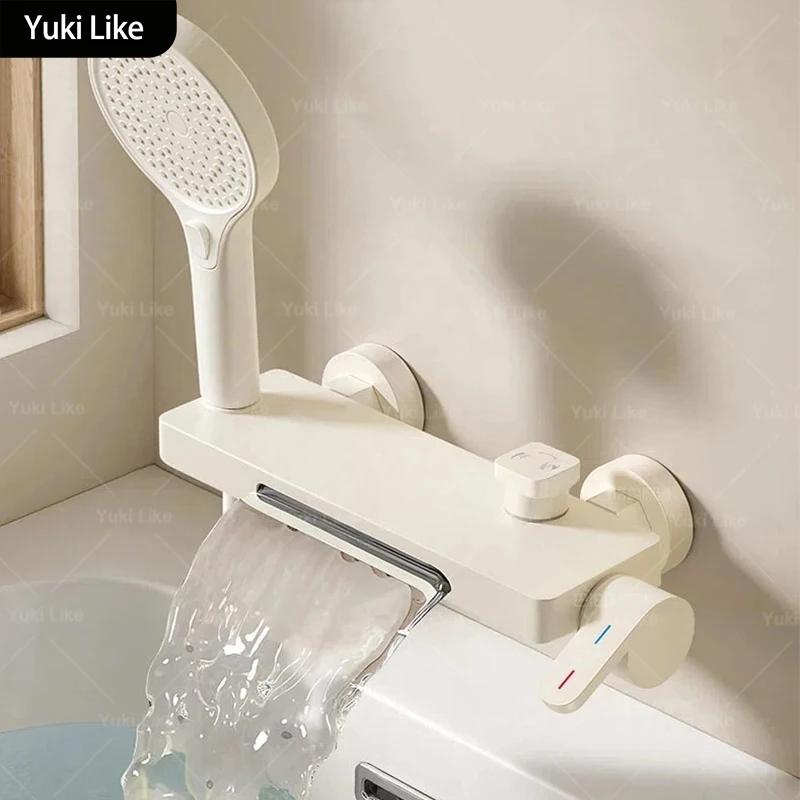 

Bathroom Milky White Waterfall Bathtub Faucet Knob for Switching Between Hot and Cold Water Shower Set High Flow Water Discharge