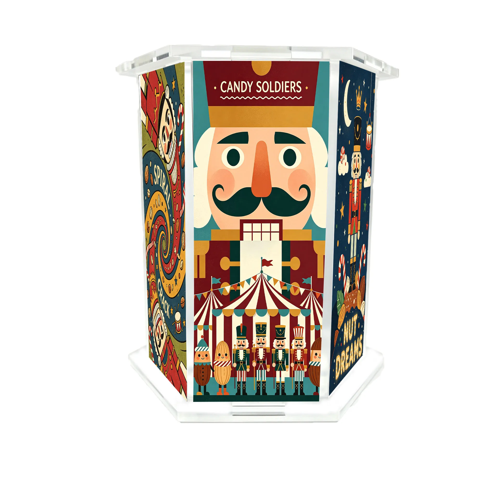 Retro circus walnut soldier print, Christmas day style desktop storage pen holder Christmas gift