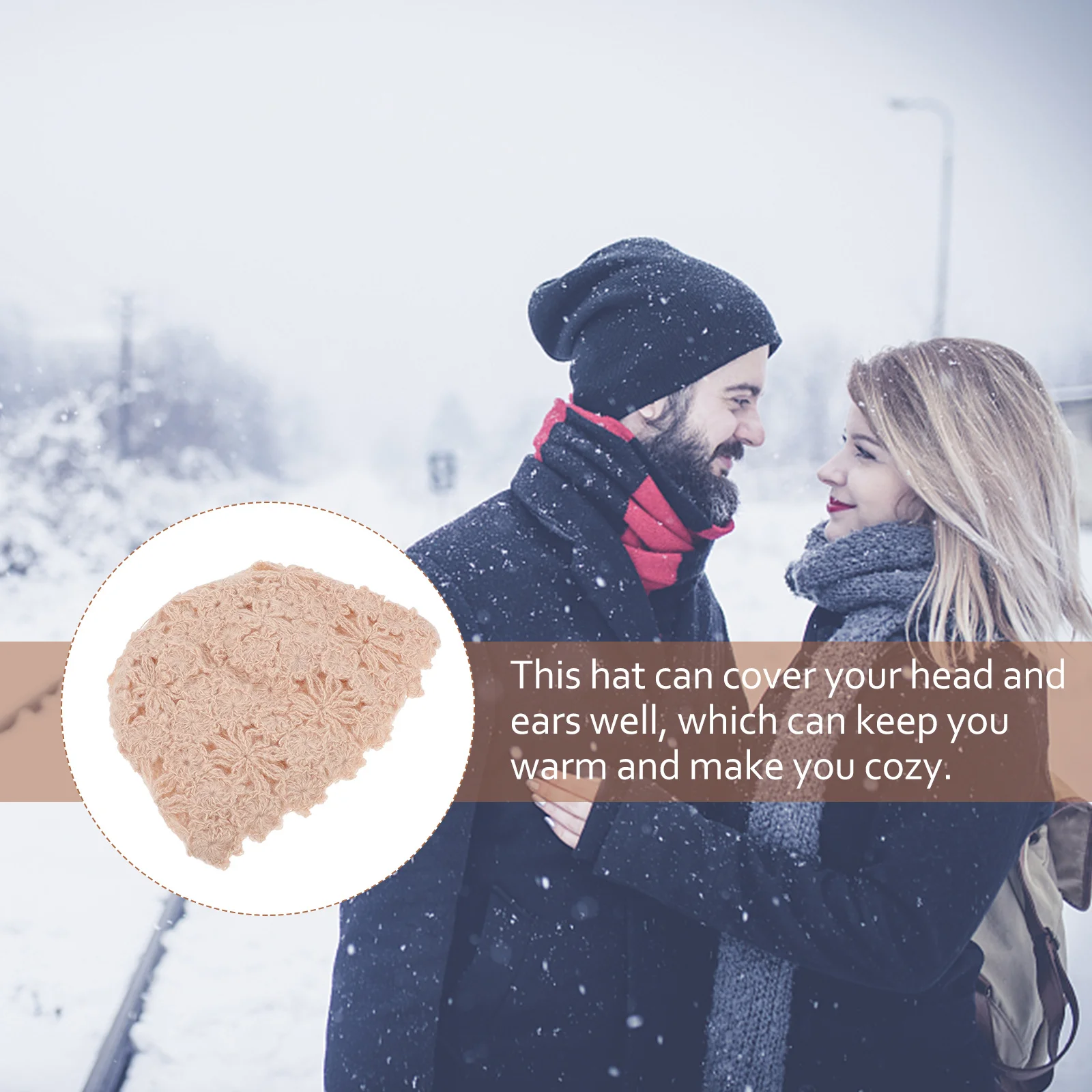 

Knitted Flower Hollow Ladies Beret Hat Winter Warm Lightweight Cozy Female Outdoor Ear Protection Warm Knitted Winter Hat