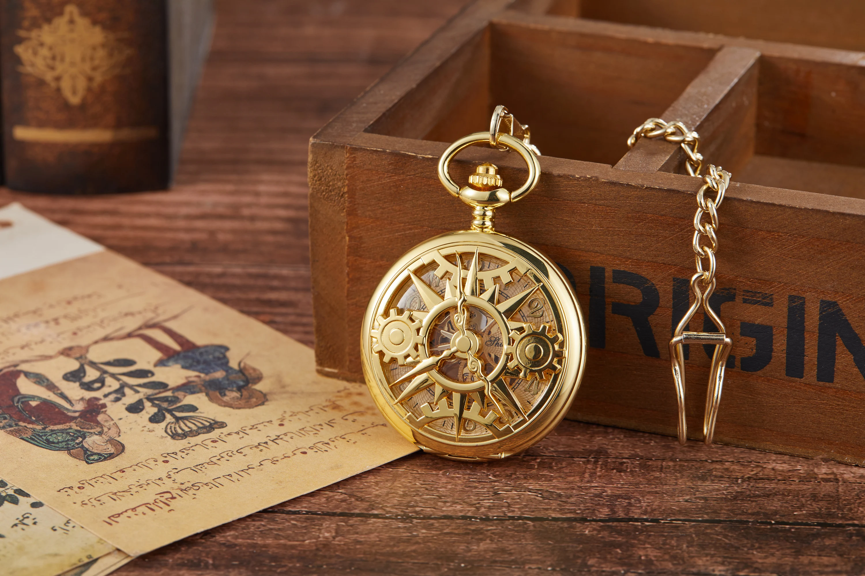 Reloj de bolsillo mecánico con movimiento de engranaje hueco Retro Steampunk, reloj de bolsillo con cadena colgante, cadena de regalo