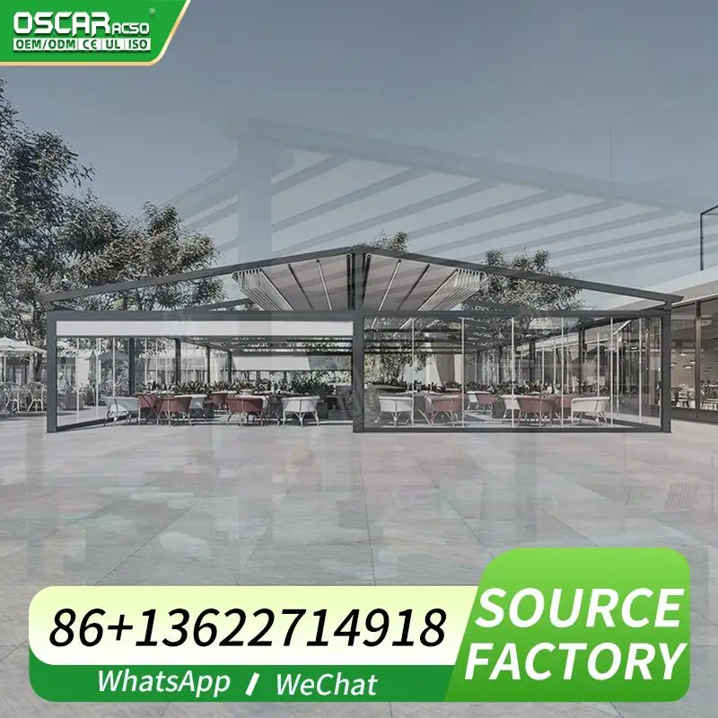 

Motorized Retractable Foldable PVC Roof Canopy Awning Shade Waterproof with LED Lights Retractable Canopy Pergola